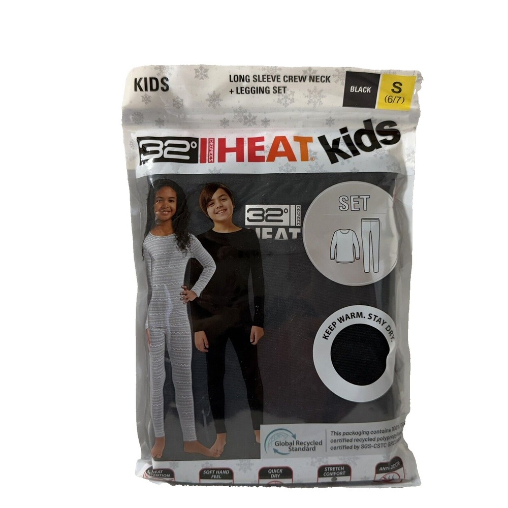 NEW 32 Degrees HEAT Kids Thermal‎ Set Black Long Sleeve & Leggings Size S 6/7